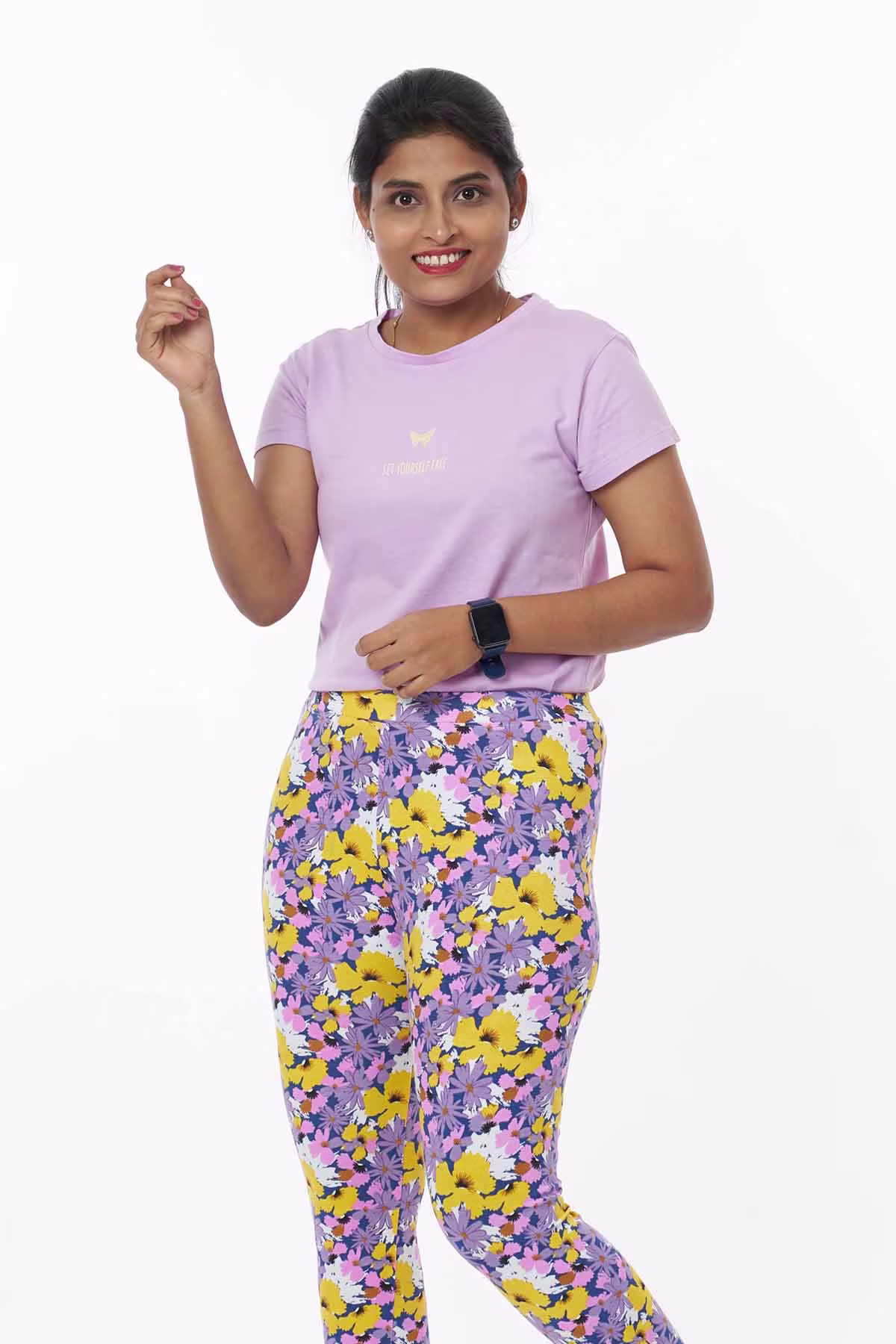 Minimalist studio backdrop with Monisha modeling Bumblebees outfit by Adzo Studio