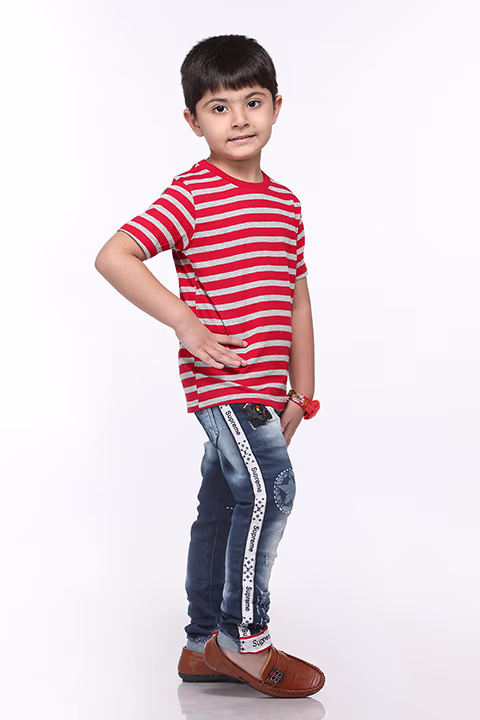 Fashionable boy in sunglasses and denim jacket